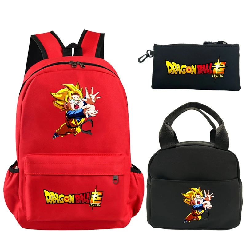Фото 3 шт./компл., рюкзак в стиле аниме Dragon Ball, студенческий подростковый рюкзак, детский школьный рюкзак для мальчиков и девочек, сумка для обеда, женский и мужской рюкзак Goku Mochila №3