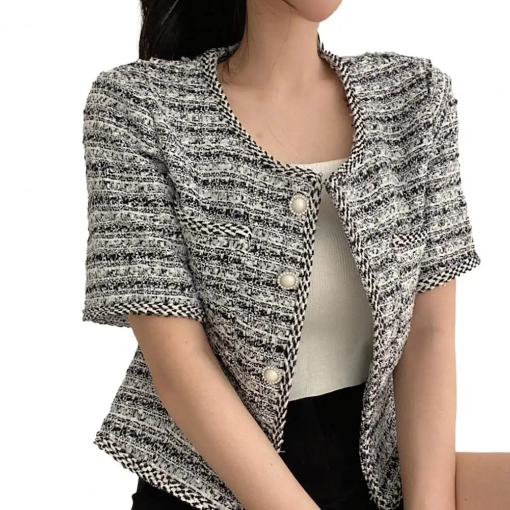 

Solid Color Coat French Style Women's Short Sleeve Elegant Single-breasted Coat for Spring Fall Fashion Women Prom Coat