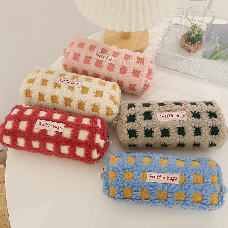 

Waffle Lamb Plush Pen Bag Japanese INS Style Pencil Pouch Small Student Stationery Storage Bag School Supplies