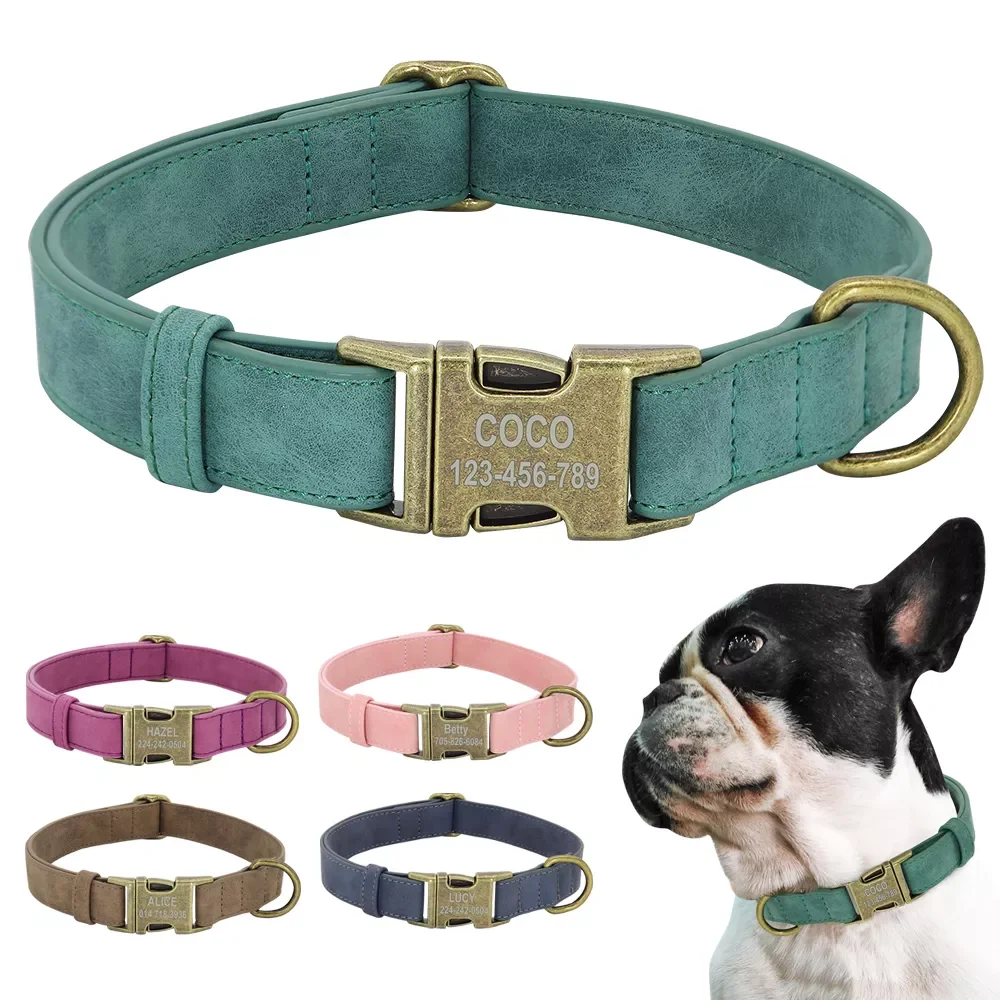 

Personalized Dog ID Collar Customized Dogs Tag Collars With Metal Buckle Leather Padded for Small Medium Dogs Pitbull Buldog