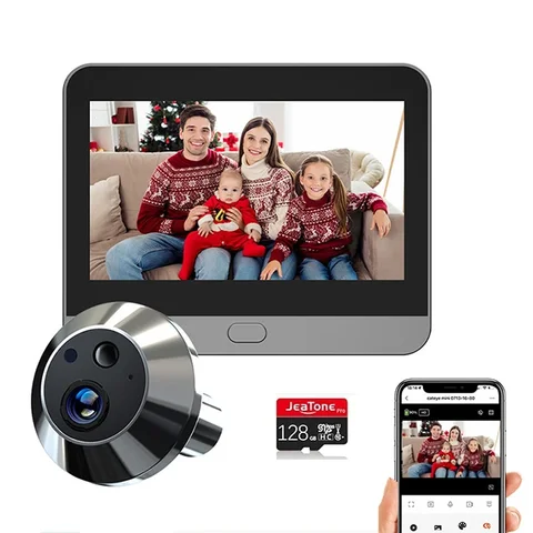 Jeatone Smart Tuya 3MP дверной звонок видеоглазок камера 140 °   2,4 Wi-Fi Волшебный дверной глазок для просмотра глаз PIR Motion с питанием от батареи