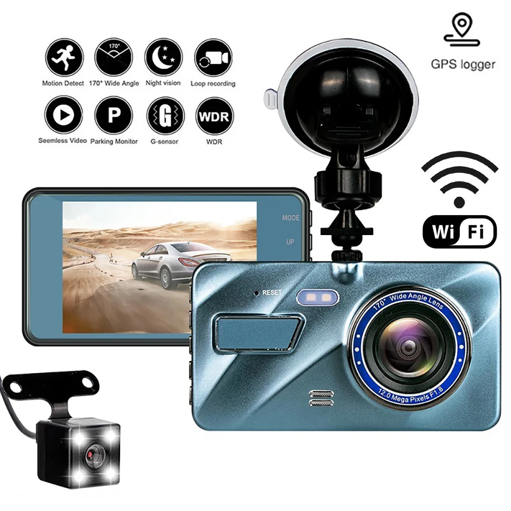 

Car DVR WiFi Dash Cam 4.0" Full HD 1080P Rear View Camera Mirror Video Recorder Black Box Dashcam Auto Parking Monitor GPS Trac