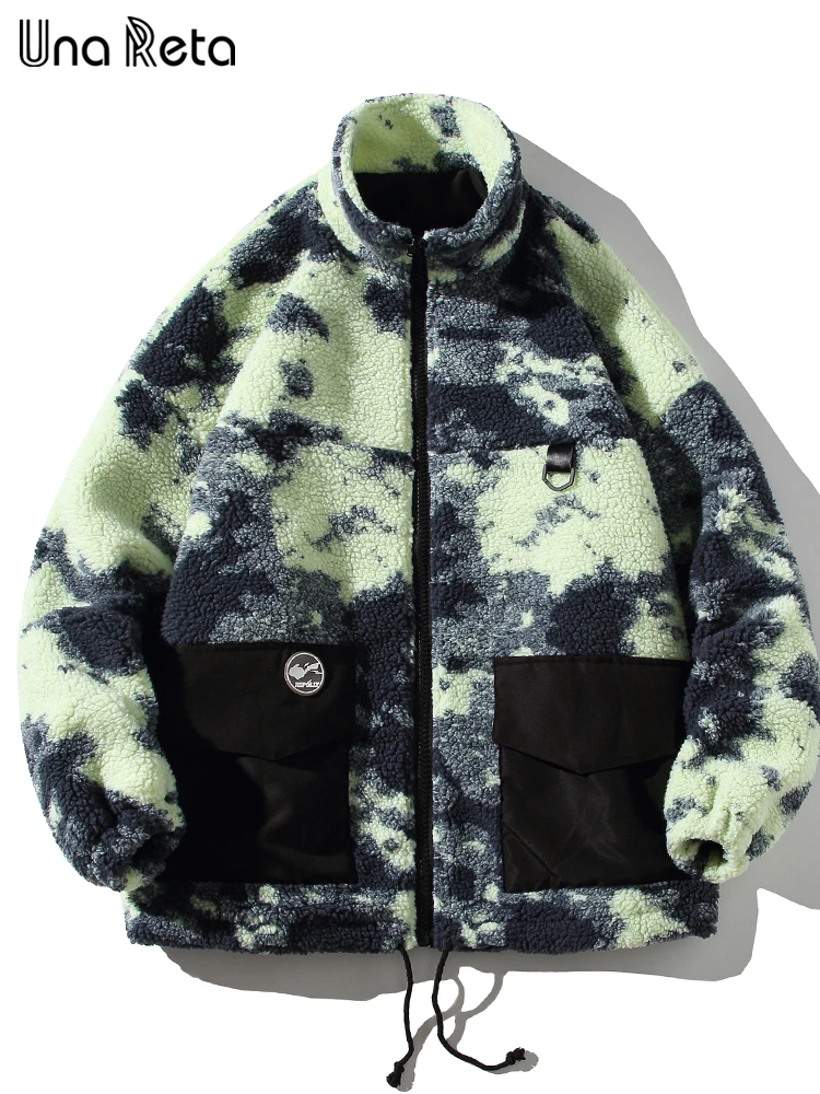 Una Reta Tie Dye Winter Men's Coat New Lamb Wool Parka Coat Loose Men Clothing Grain Fleece Thick Men's Jacket Coat