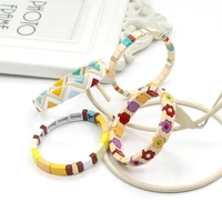 fashion diy handmade bead string macaron color ladies enamel bracelet set boho rainbow colorblock charm cuff bracelet jewelry