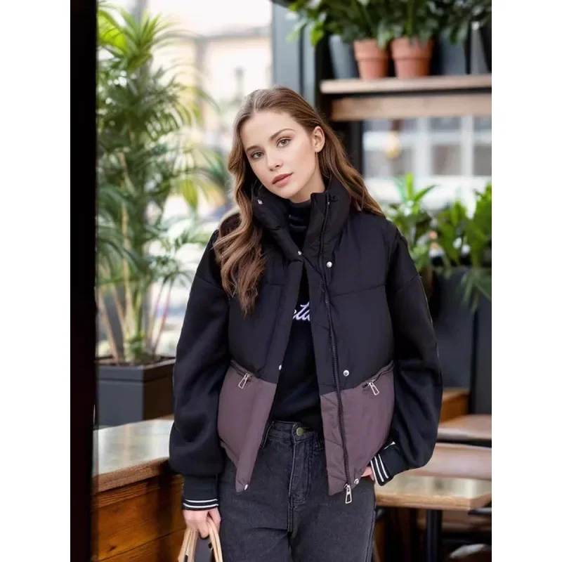 Новый Зимний Повседневный простой дизайн чувствительный цветной блочный