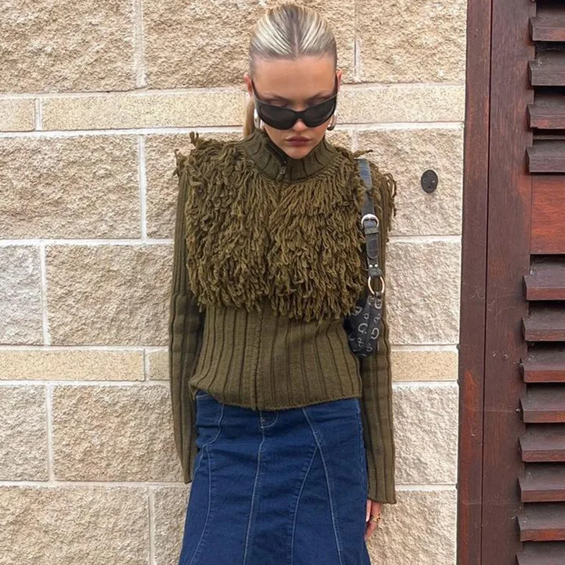 Французский простой комплект с бахромой для волос тонкий шерстяной тканый топ