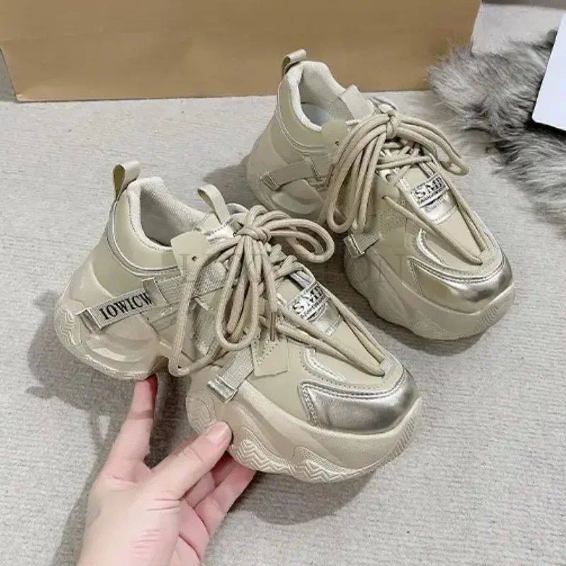 

Women Real Leather Sneakers Sexy Platform Heel Round Toe Shoes For Women Leisure Pumps Fashion Footwear