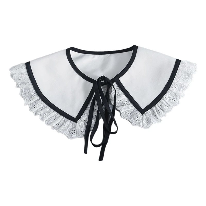 

Women Ruffle Lace Trim Capelet Necklace Contrast Color Bowknot Detachable Collar