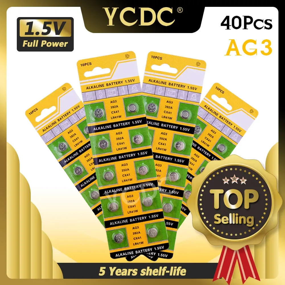 

NEW Wholesale 40x AG3 1.55 V AG3 Coin Alkaline Battery Volt 192 384 392 392A SR41SW 384 LR736 V3GA Button Batteries LR41 LR736