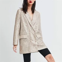 women geometric pattern sequined blazer feminino glitter shiny pockets long sleeve outerwear vintage female casual fashion coats