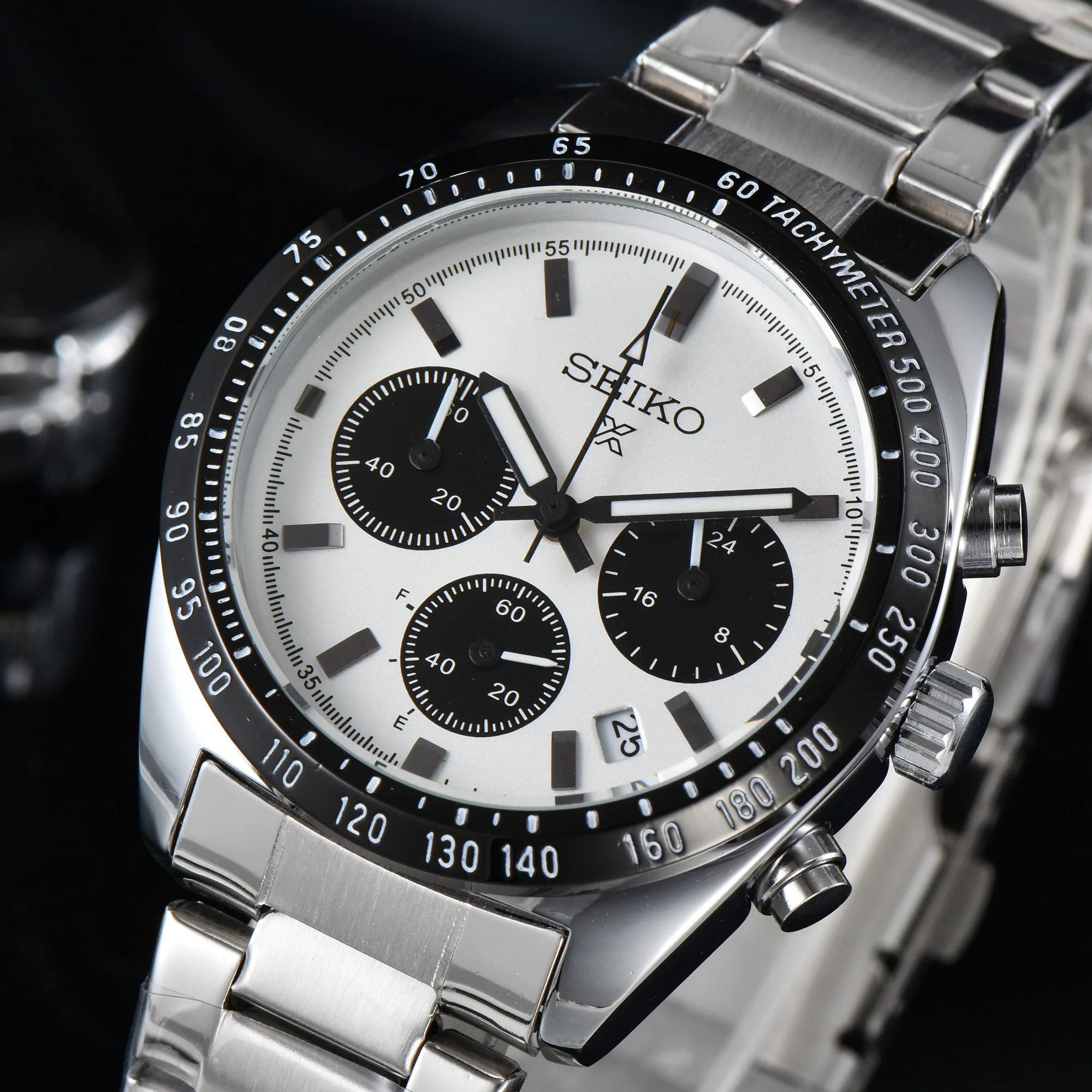 Дешево Часы наручные Seiko мужские с пандой, многофункциональные Роскошные модные деловые, с тремя отверстиями