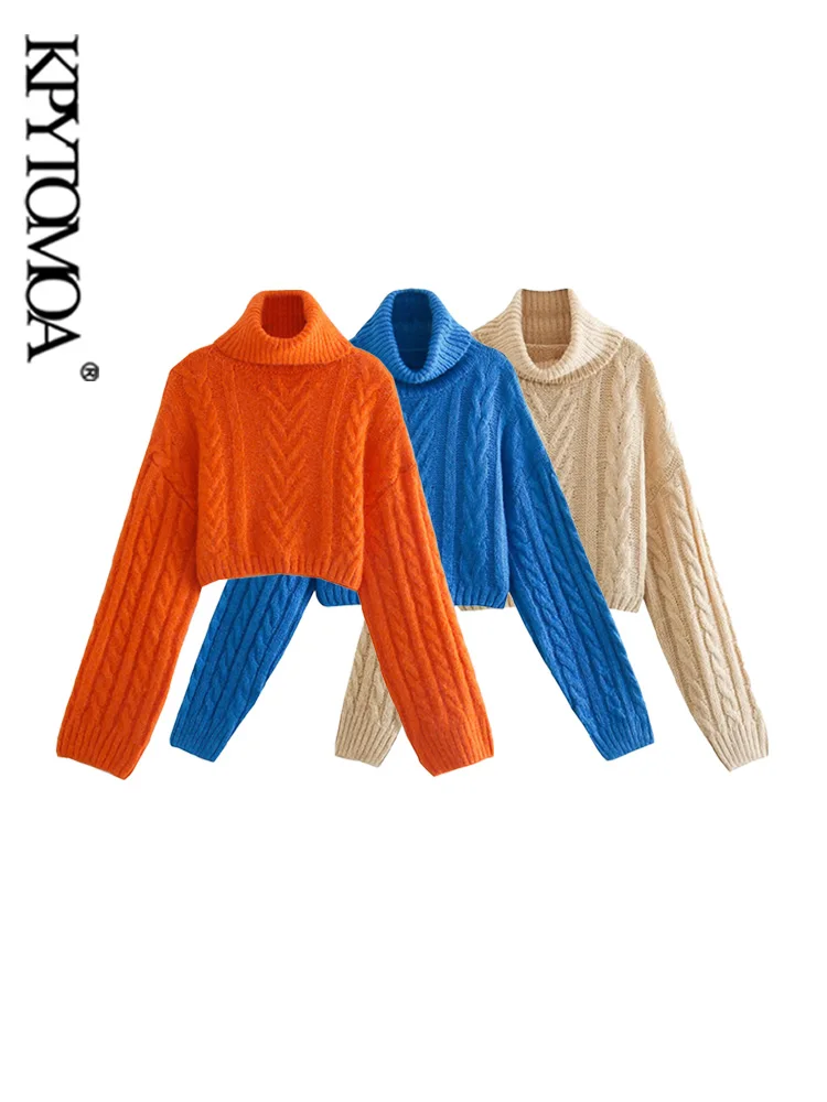 

KPYTOMOA женский модный плотный теплый Свободный укороченный вязаный свитер винтажная Водолазка с длинным рукавом женские пуловеры шикарные т...