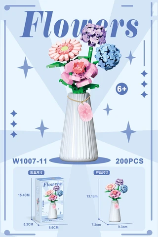 Блоки, букет цветов, микро-строительные блоки, модель цветка, мини-блоки, конструктор для детей, девочек, подарок для взрослых от 6 до 12 лет