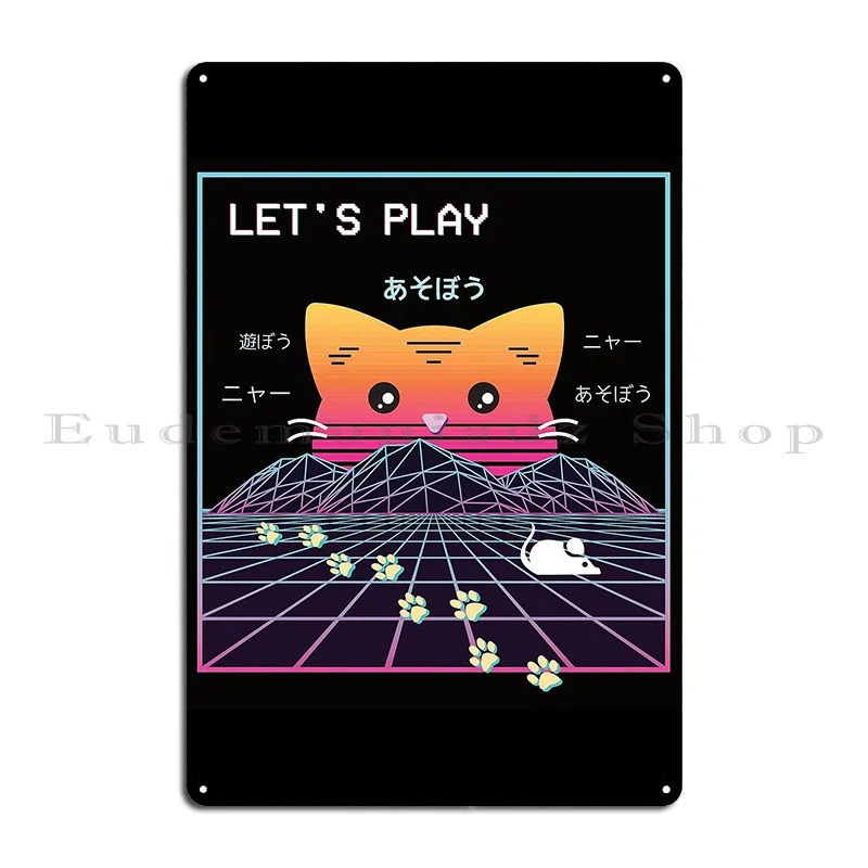 Let S Play Vaporwave Sunset Kawaii японский кот геймер металлический знак забавный