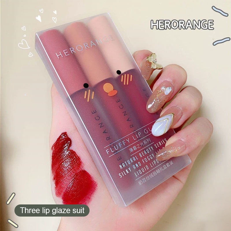 Set Three Lip Glaze Rich And Full Colors Velvet Lip Glaze Lip Makeup White Lip Glaze Effective And Long-lasting Universal