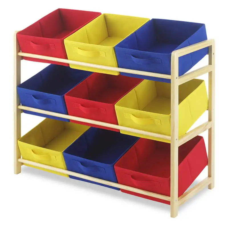 

Meticulously Crafted 9-Bins 3-Tier Primary School Classroom Wood and Fabric Organizing Rack Type - Perfect Choice for Organizing