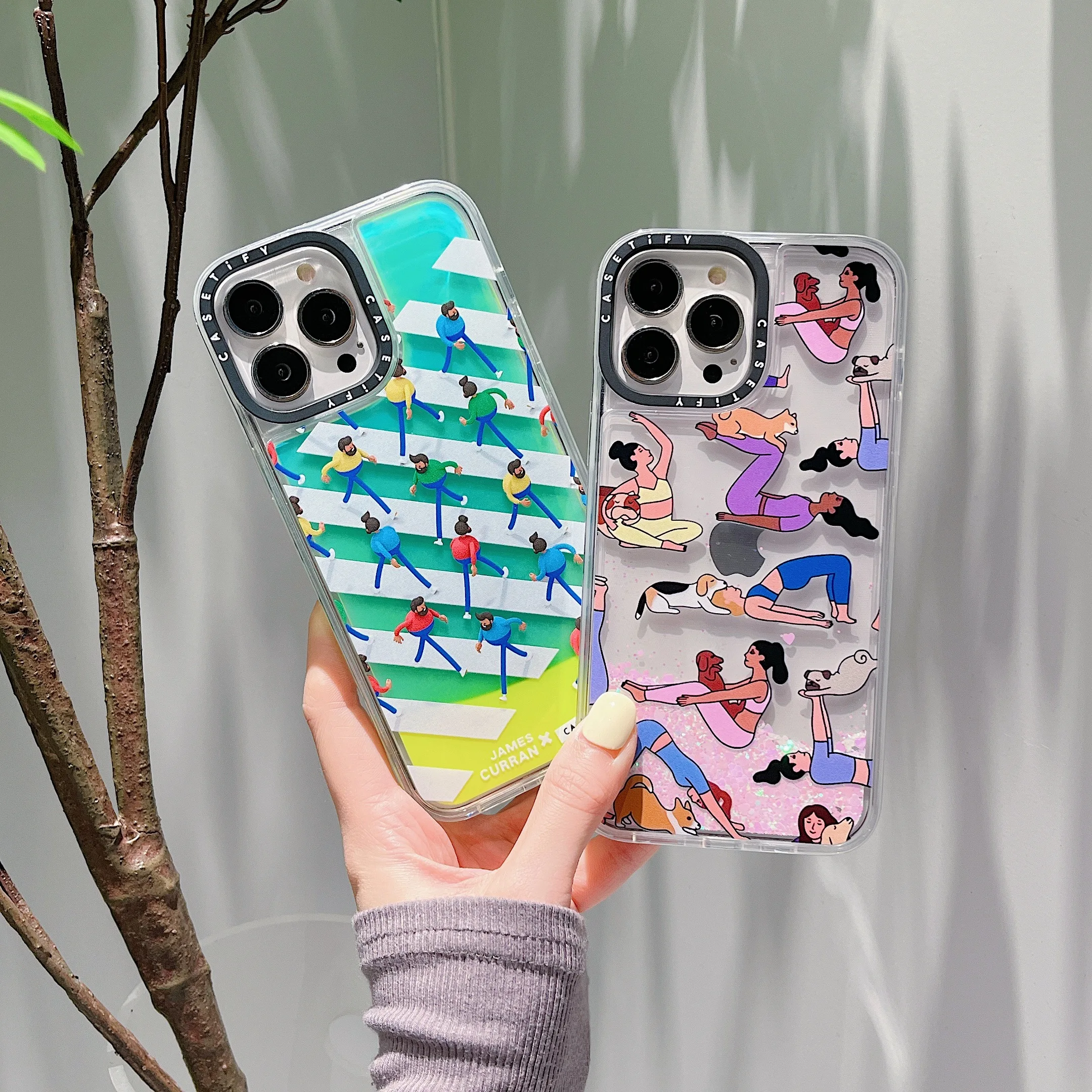 

Quicksand Luminous Zebra Crossing Yoga Girl Phone Cases for IPhone 13 12 11 Pro Max XR XS MAX X Y2k Girl Cartoon Clear