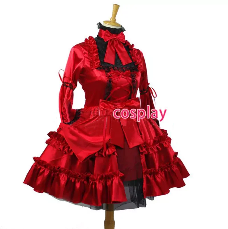 

French Sissy Maid Gothic Lolita Red Satin Dress Cosplay Costume Custom-Made