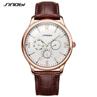 sinobi 2021 mens wrist watches calendar week date function leather strap business males geneva quartz clock relogio masculino