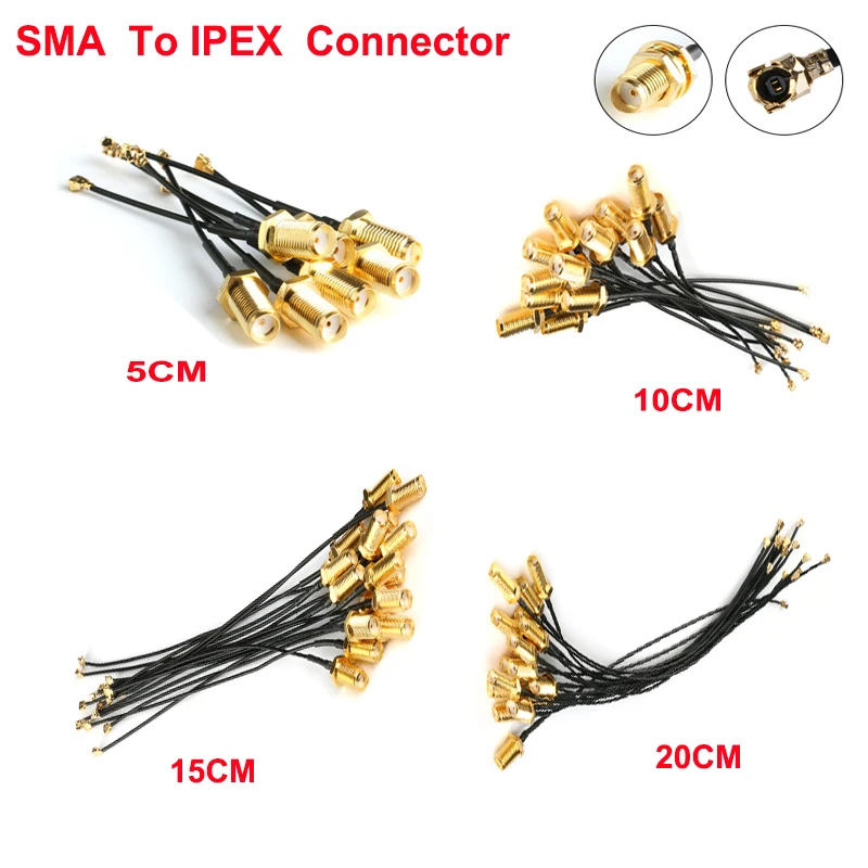 

5pcs SMA Connector Cable Female to IPX/IPEX RF/uFL/u.FL 5/10/15/20CM Coax Adapter Assembly RG178 Pigtail Cable 1.13mm