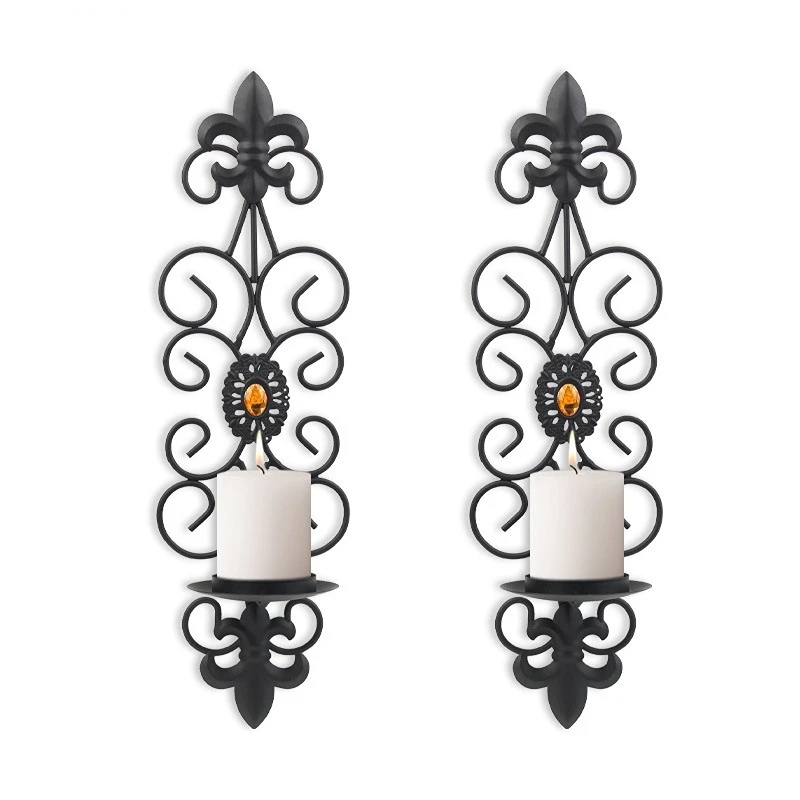 

2pcs Vintage wall hanging iron art inlaid with diamond candlestick Wall hanging candlestick