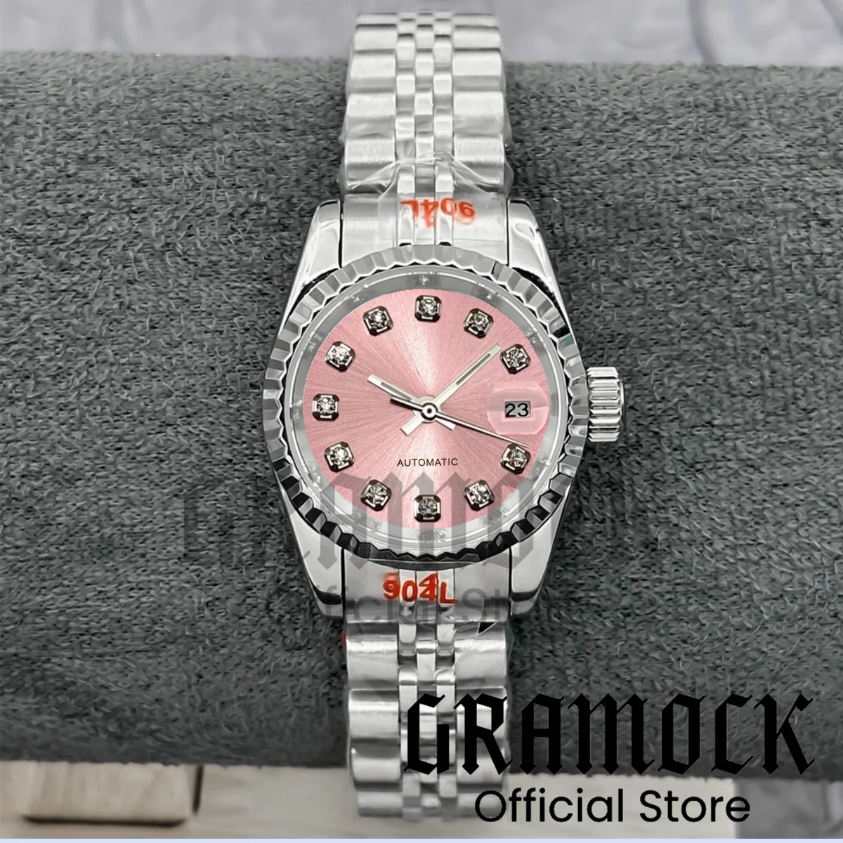 Фото Gramock 26 мм женские роскошные механические наручные часы NH05 с корпусом/солнечником циферблат с бриллиантами, сапфировое стекло, стальные часы для дайвинга для женщин №3