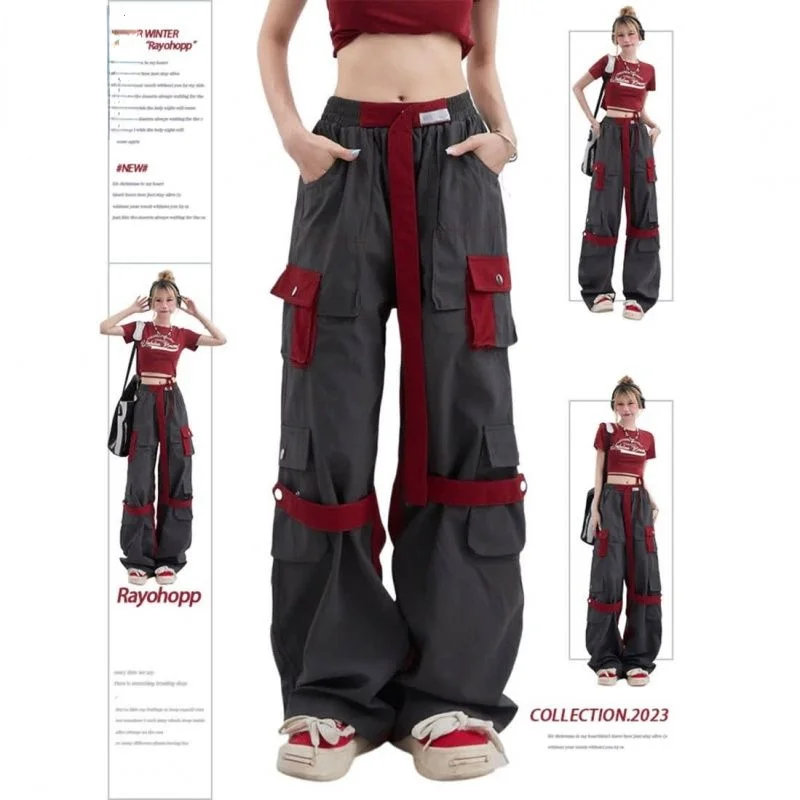 

Винтажная одежда y2k, Модный комбинезон для мужчин и женщин на лето, ретро контрастный дизайн с несколькими карманами, прямые свободные повседневные брюки