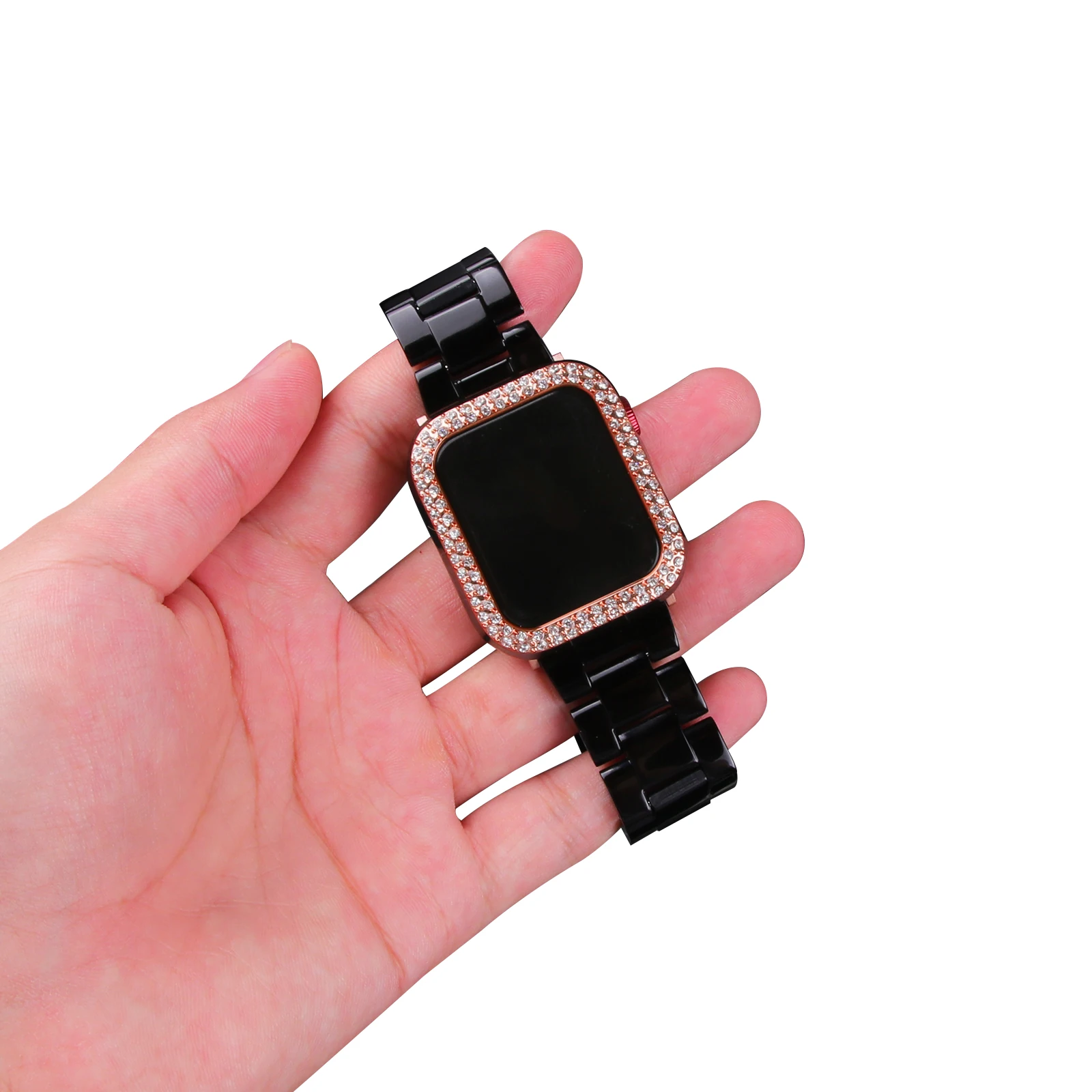 Resin Strap Bracelet For Apple Watch Band 42mm 38mm 40mm 44mm 41mm 45mm TPU Diamond Case For iWatch Series 8 7 SE 6 Accessories