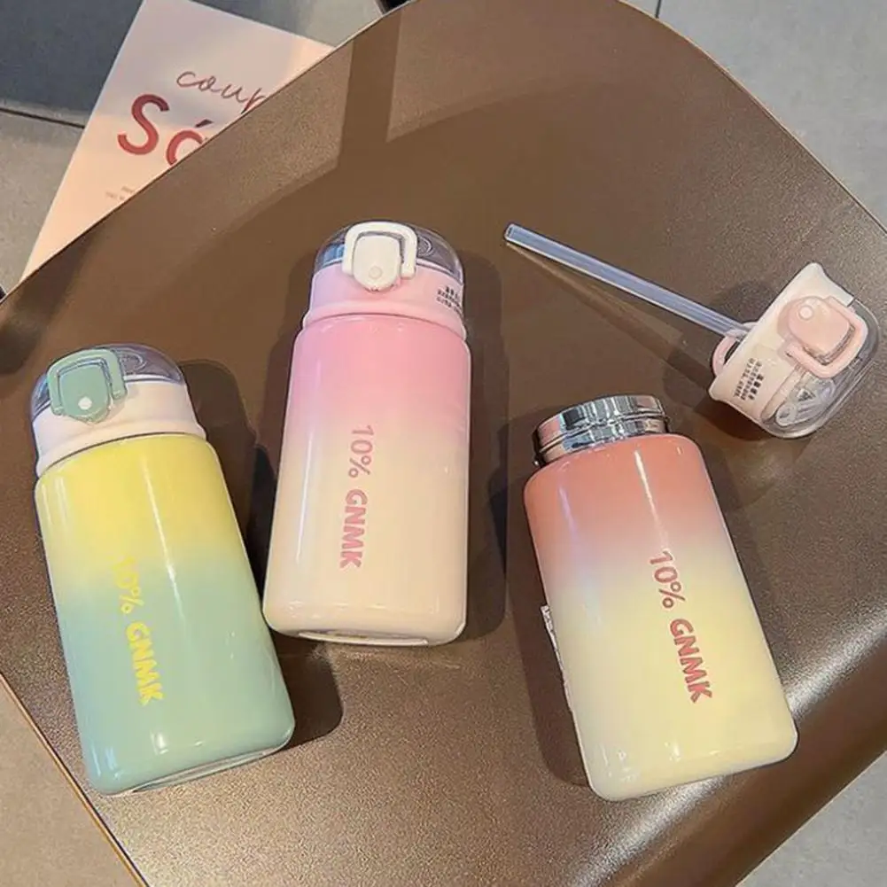 

400ML Thermal Cup With Straw Lock Catch Stainless Steel Cute Winter Kids Children Hot Water Insulated Bottle For Cold Weather