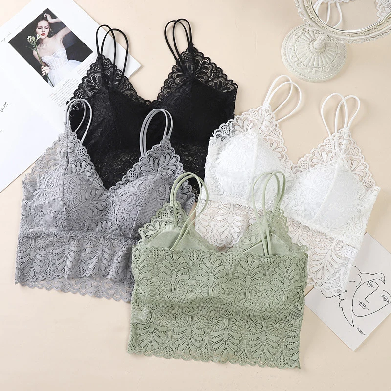 

Women Beauty Back Bras Elastic Push Up Iace Tube Top Underwear Solid Workout Quick Dry Knitted Bralette Sweet Camisoles Female