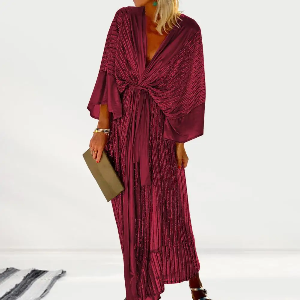 

Chic Maxi Dress Lace Up Breathable Women Dress Sexy Shining Sequins Vacation Maxi Dress