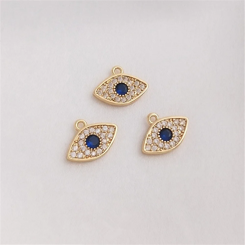 

14K Gold Filled Plated Tiny zircon Blue Turkish Devil's Eye Pendant DIY bracelet earrings pendant