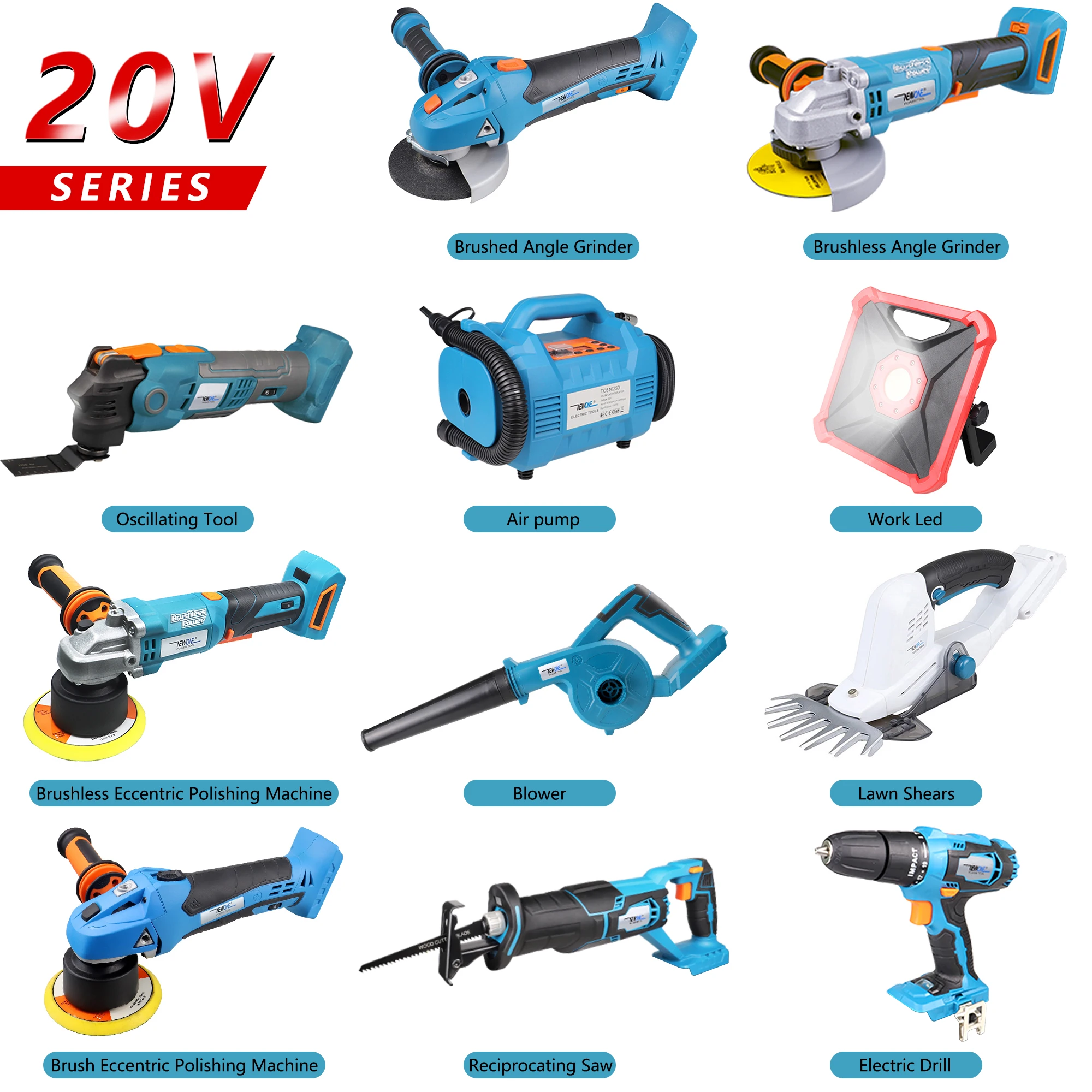 20V Brushless Angle Grinder/Dual Action Polisher/Electric dr