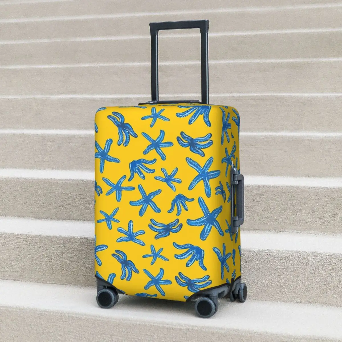 

Blue Starfish Print Suitcase Cover Vacation Abstract Animal Elastic Luggage Case Cruise Trip Protection