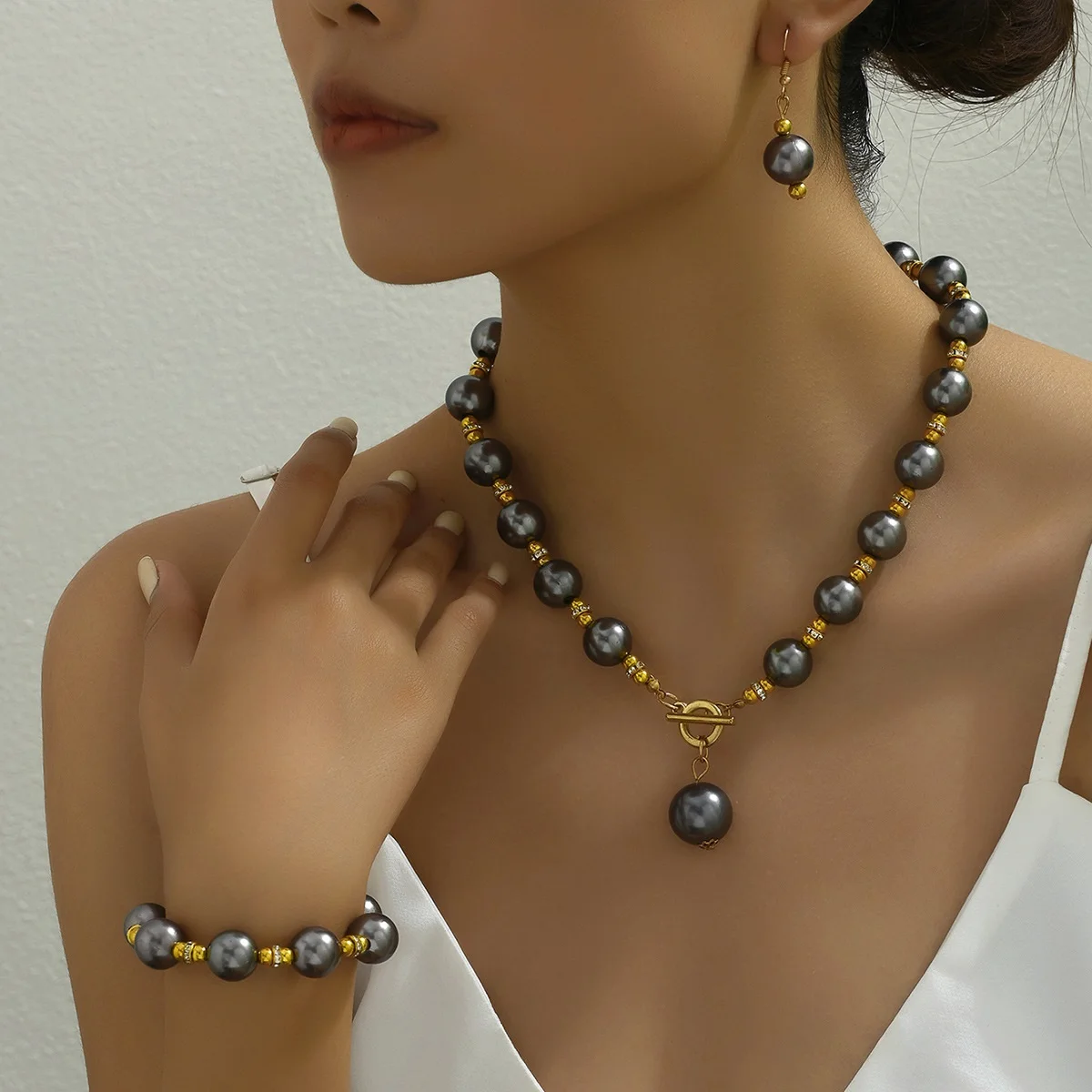 Винтажный Комплект Ювелирных Изделий С Жемчугом Для Женщин 3 Шт. Ожерелье Серьги