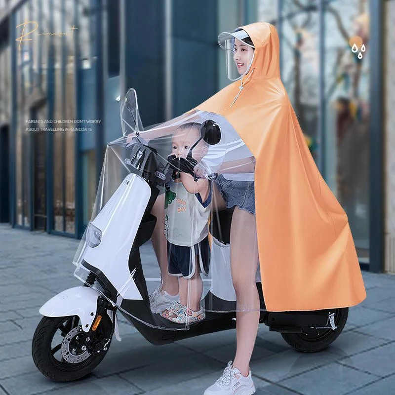 

Parent-child raincoat electric vehicle transparent double with children, full body stormproof battery motorcycle rain poncho