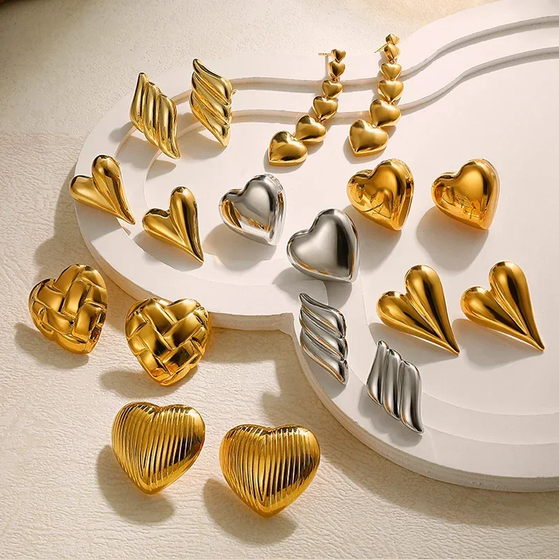 Винтажные геометрические серьги-гвоздики из нержавеющей стали в форме сердца