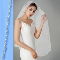 youlapan v32 wedding veil with crystal edge elegant wedding veil with comb diamonds wedding veil single layer short elbow length