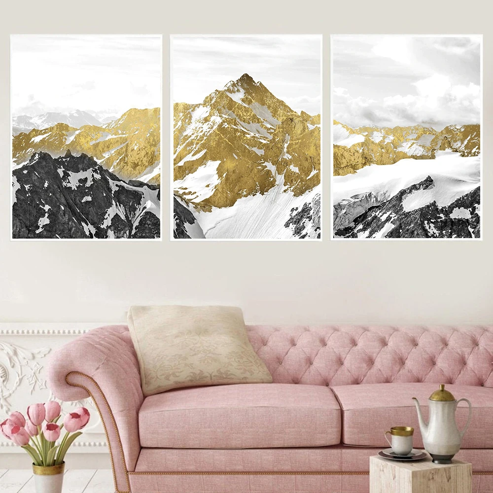 

Gold Landscape Canvas Painting Art Prints Artwork Golden Mine Mountain Sofa Corridor Wall Picture Nordic Living Room Home Decor