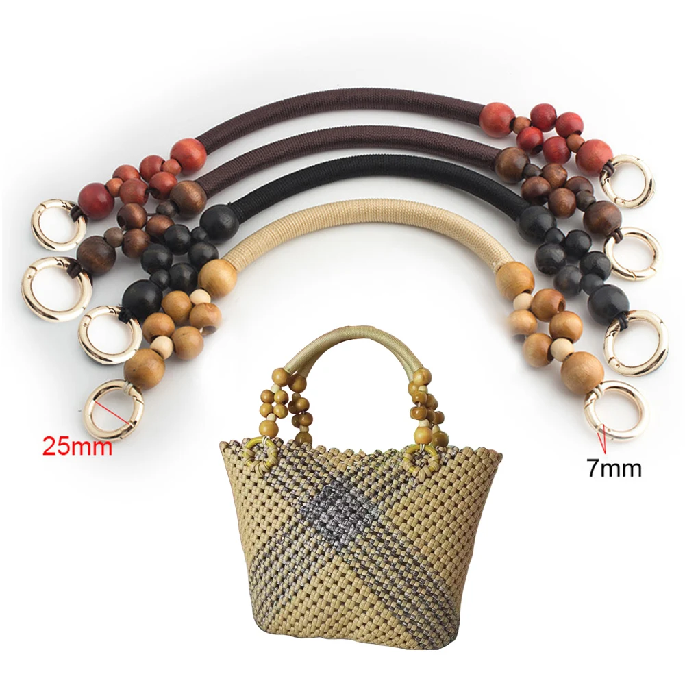 

41CM Nylon Handbag Handles Wooden Bead Rope Bag Strap Braided Shoulder Belt Replacement Women Purse Handle Bag Accessories