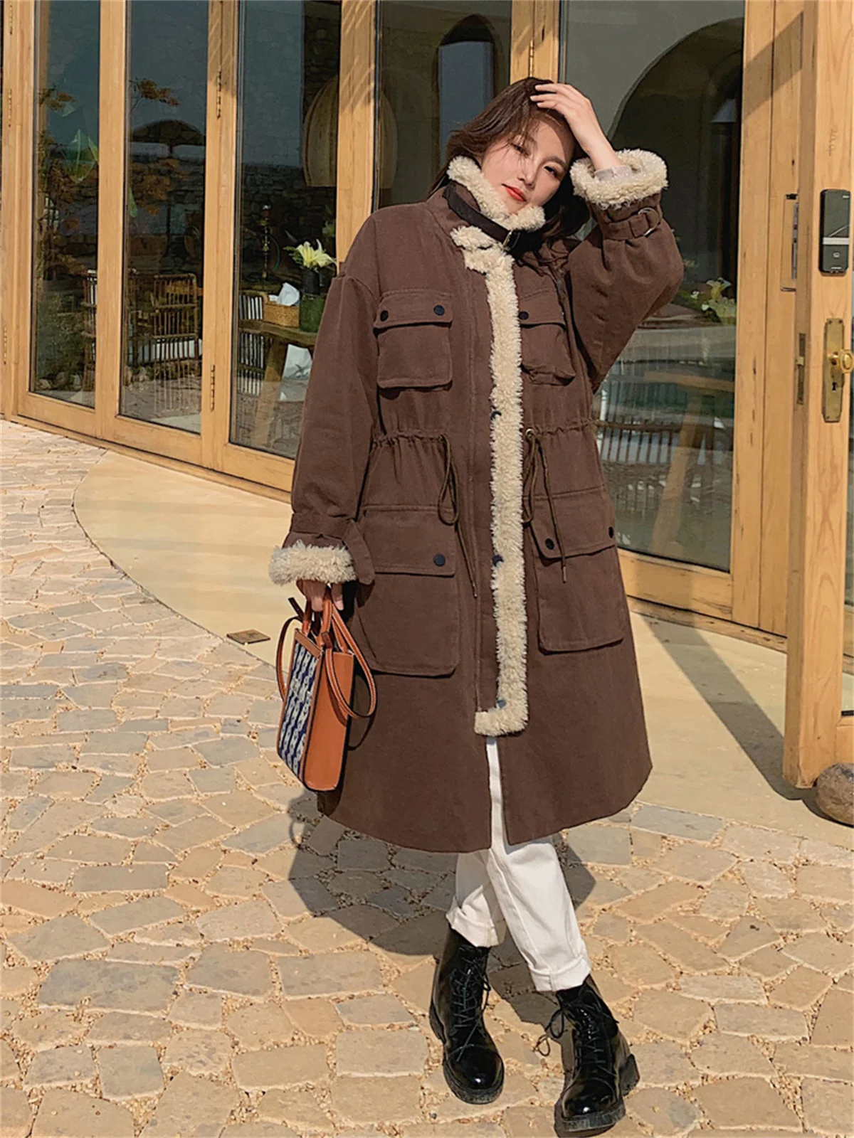 Grey Tooling Rabbit Hair Style Overcame Women's Winter Mid Length Over Knee Loose Thickened Plush Coat Cotton Coat 2022