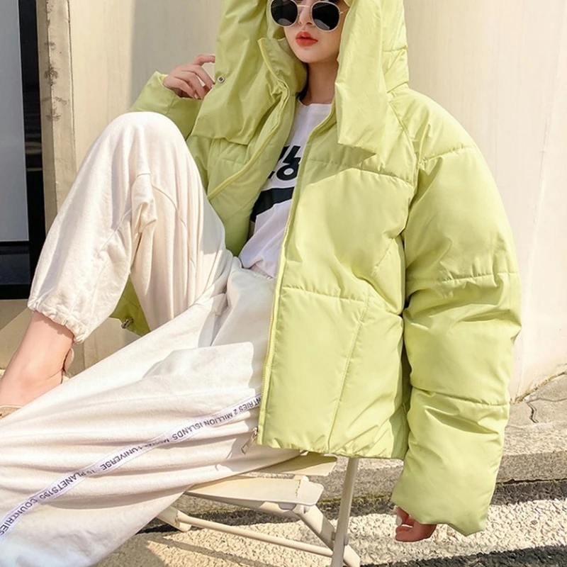 2021 Winter New Fashion Loose Ins Hooded Stand-up Collar Bread Jacket Student Cotton Jacket Long-sleeved Trendy Women's Clothing