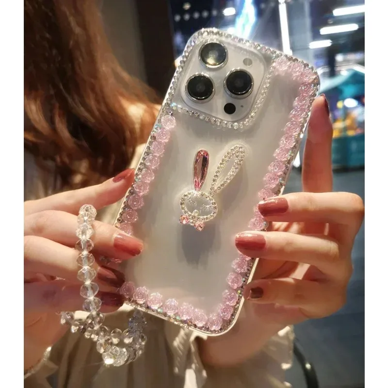 Милый чехол для телефона с кроликом и кристаллами цветами Huawei P50 P60 Pro Mate 50 60 Honor 80 90