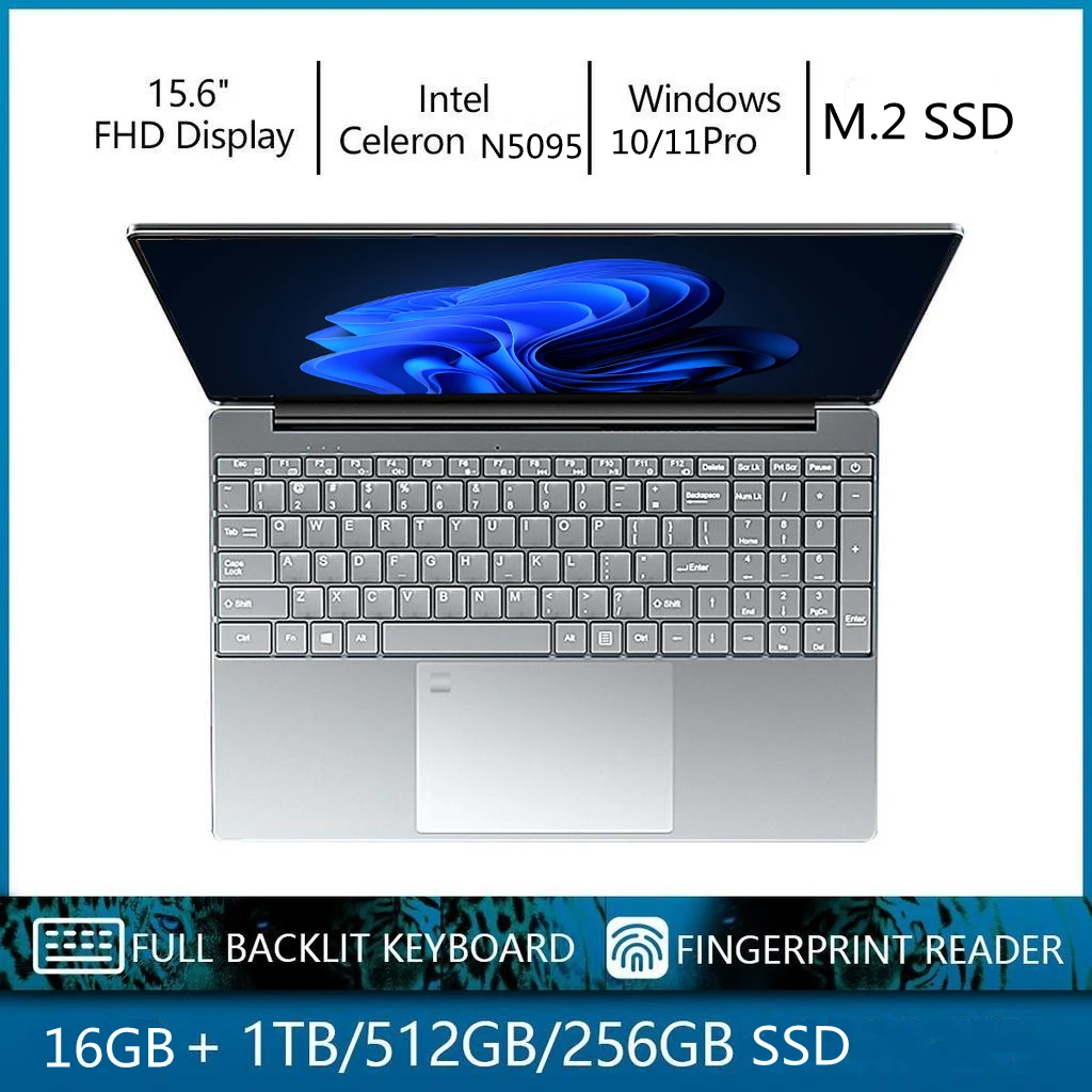 Intel Laptop N5095 Windows 10 11 Ram 16GB Rom  256GB 512GB 1TB 2TB SSD Ultrabook Computer 2.4G/5.0G Wifi Bluetooth Gaming Laptop