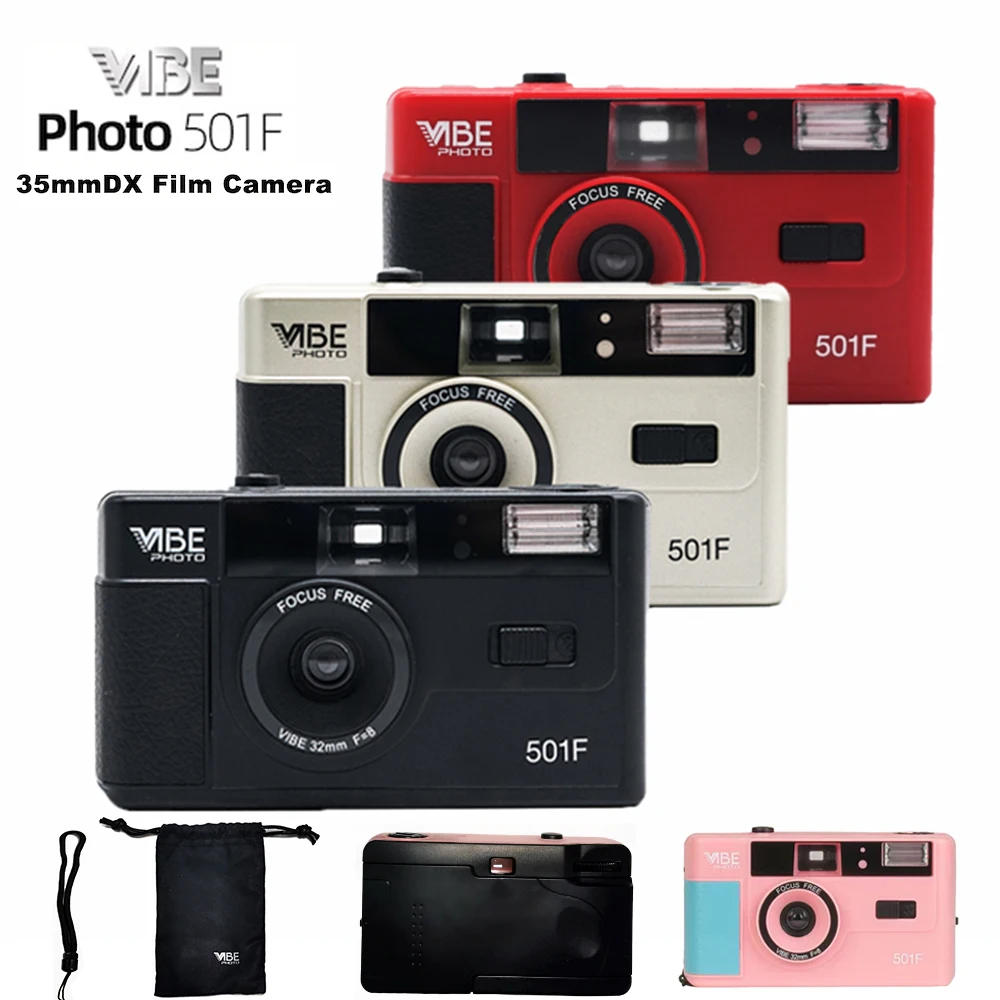 

New German VIBE 501F camera reusable non-disposable retro film camera 135 film fool with flash black/red/champagne silver/pink