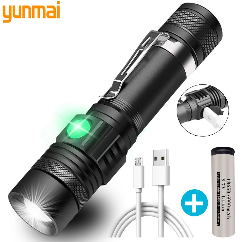 

Ultra Bright LED Flashlight XP-L V6 LED lamp beads Waterproof Torch Zoomable 4 lighting modes Multi-function USB charging With