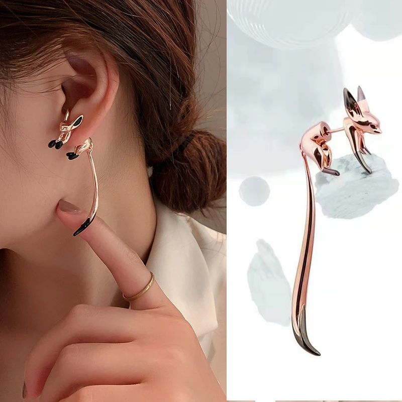 

2022 Fashion Fox Earrings with Long Tail for Women Girls Trendy Temperament Dangle Earrings Jewelry Christmas Birthday Gift