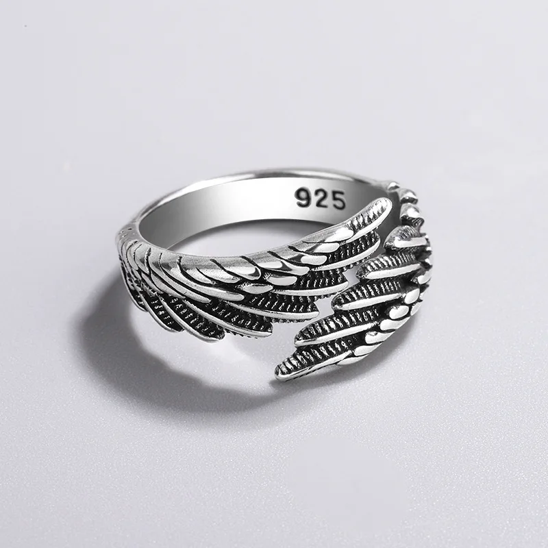 

Vintage Adjustable Silver Feather Open Rings for Men Women Fashion Retro 925 Sliver Plated Open Ring Party Wedding Jewelry Gift
