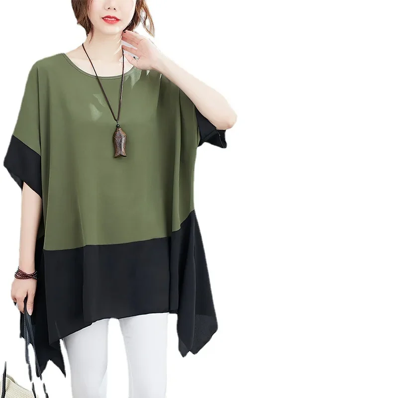 Женский летний шифоновый топ облегающий крой свободный новый стиль одежда с