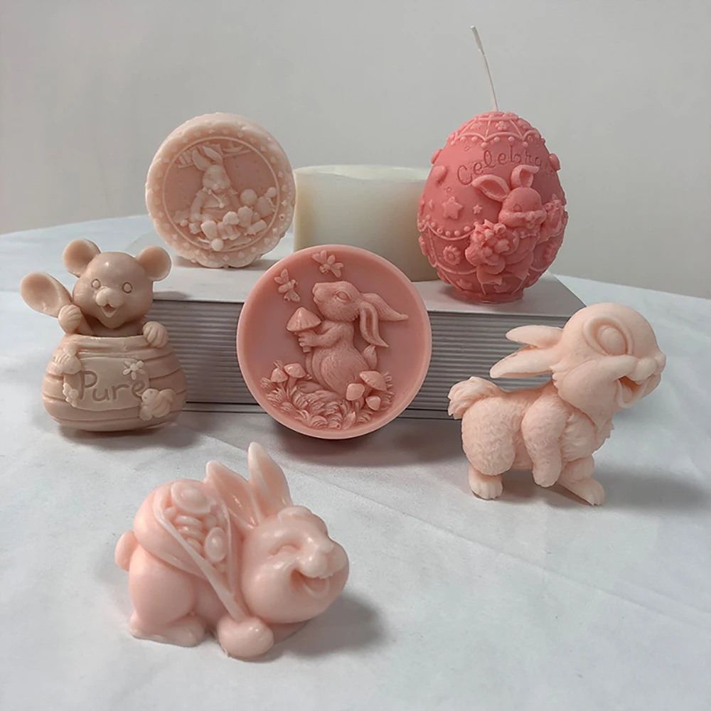 

Easter Rabbit Scented Candle Mold DIY Chocolate Handmade Soap Plaster Resin Silicone Mould Home Decoration Ornaments 2023 New